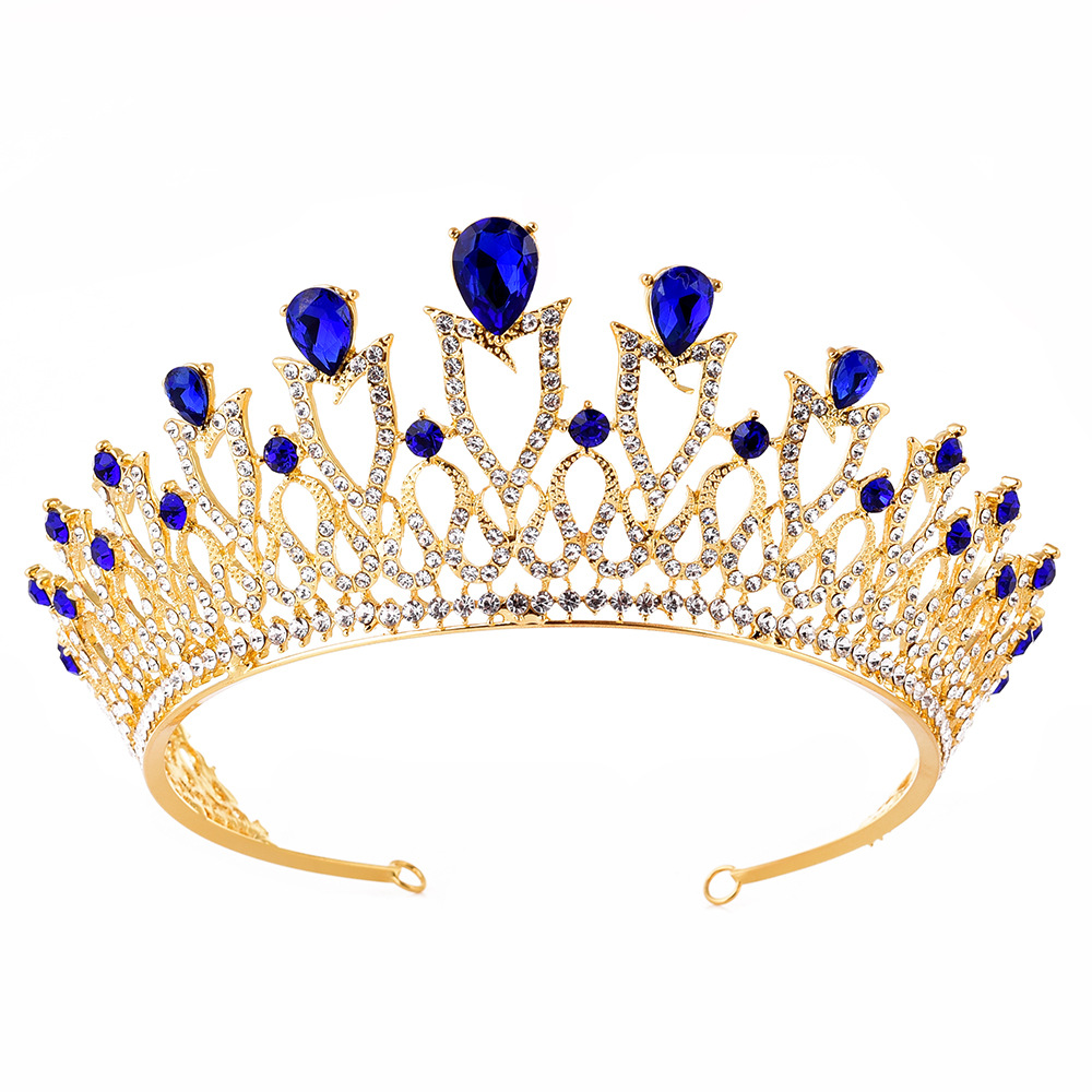 New Wedding Accessories Headband Korean Sweet Princess Alloy Rhinestone Multicolor Bridal Crown Headdress Sapphire Blue Type - Shop at LoveMi