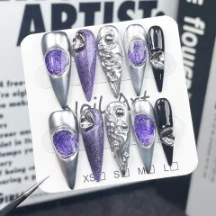 Sweet Cool Retro Style Nail Stickers Wearable Fake Nails - Long Tip - View 1