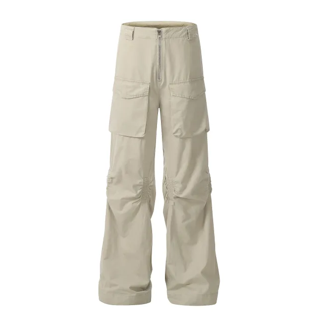 Retro Overalls American Fashion Brand Slim Fit Straight Cargo Pants Apricot - Shop at LoveMi