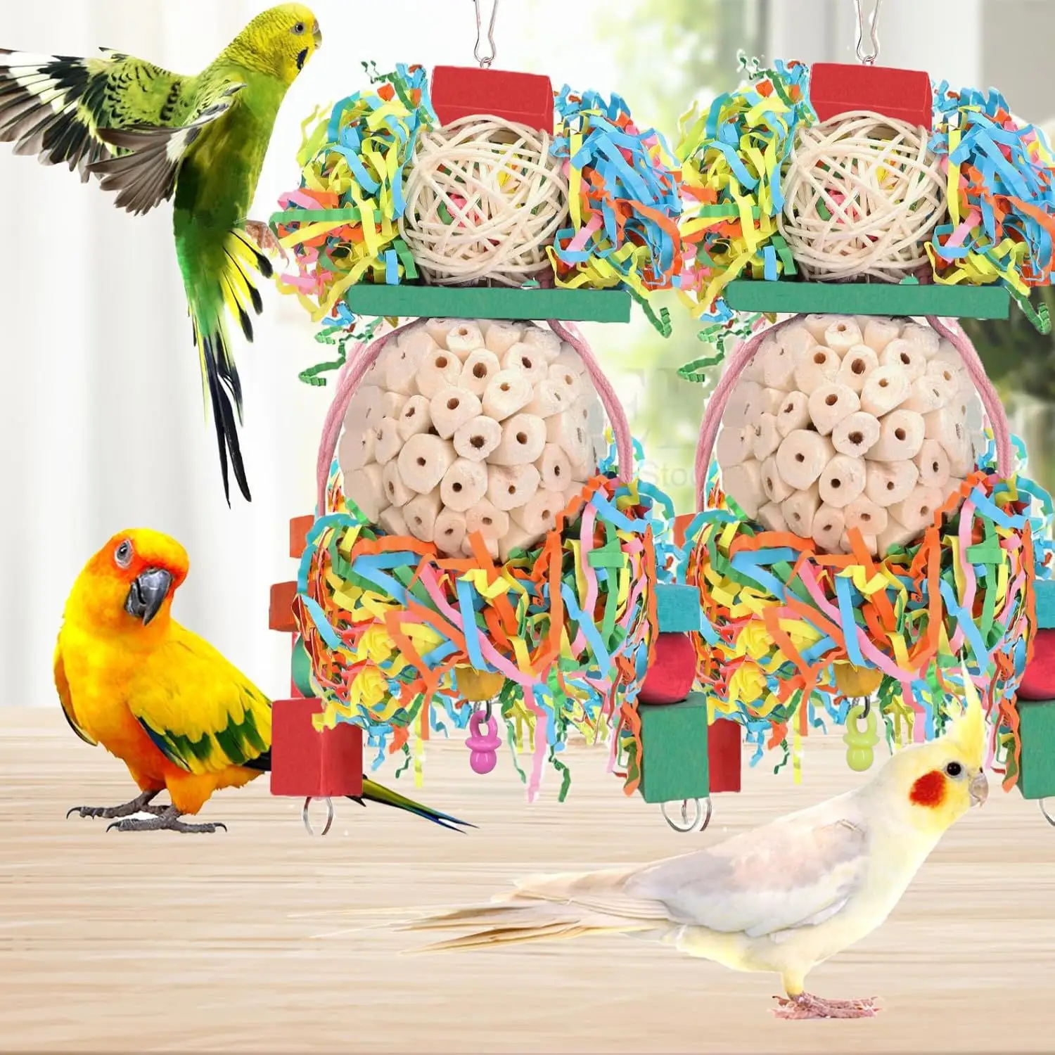 Parrot Toys Straw Ball Wooden Bird Cage