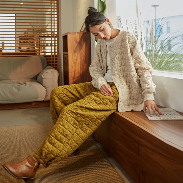 Artistic Style Design Loose Slimming Casual Cotton Padded Thickened Women's Lantern Cotton Pants Turmeric - Shop at LoveMi