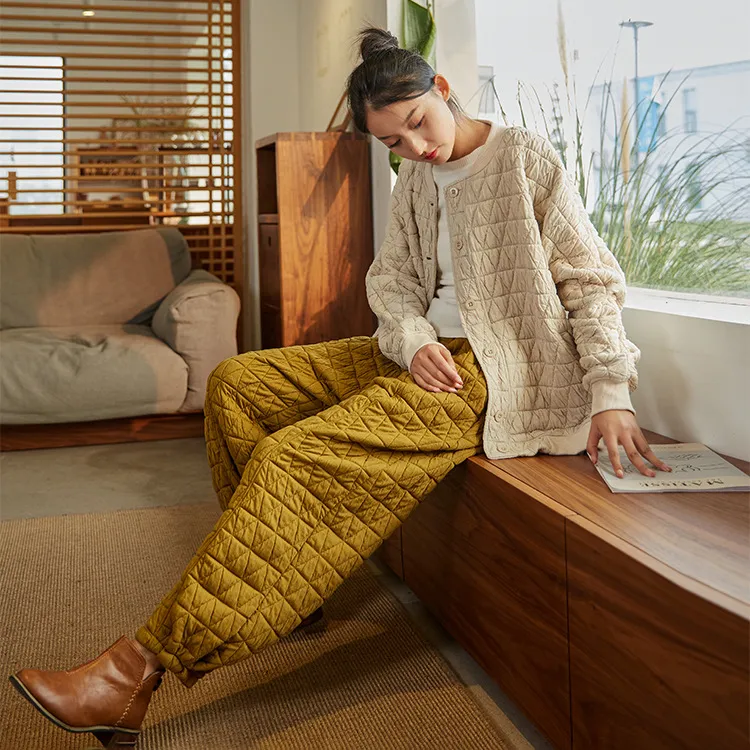 Artistic Style Design Loose Slimming Casual Cotton Padded Thickened Women's Lantern Cotton Pants - Turmeric