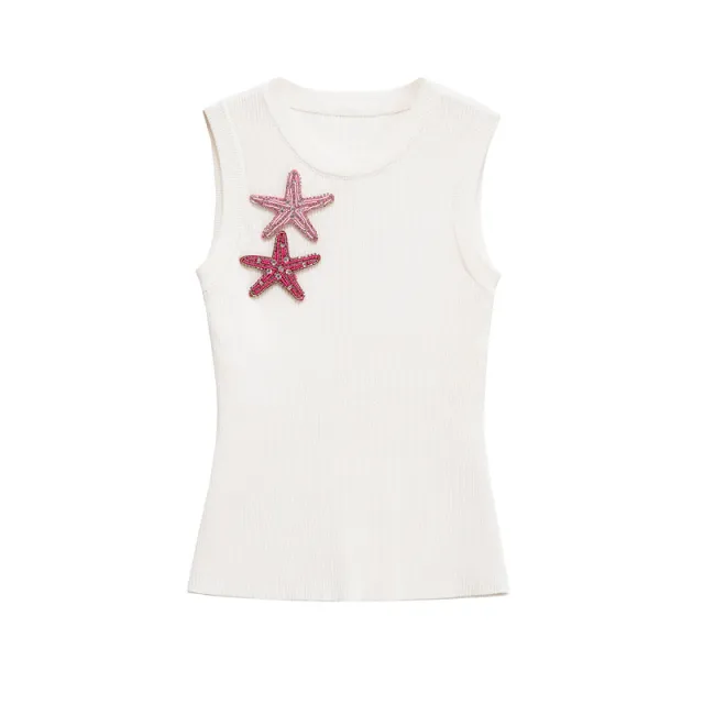Starfish Decorative Sleeveless Vest White - Shop at LoveMi