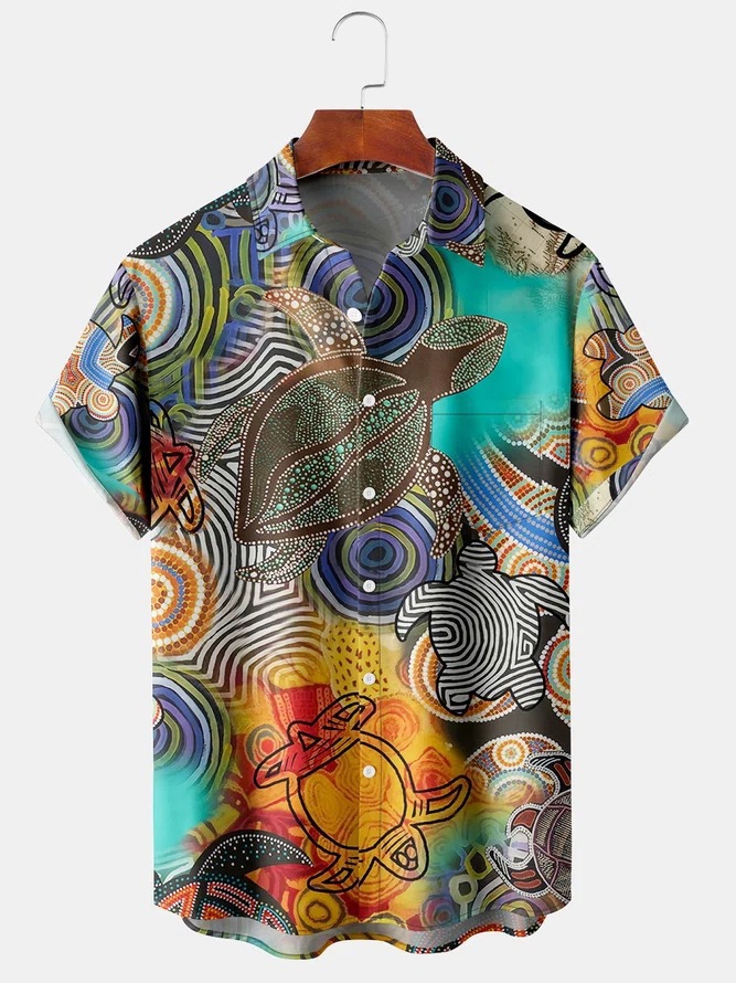 Fashion Printed Four-sided Stretch Short-sleeved Striped Shirt With Pockets