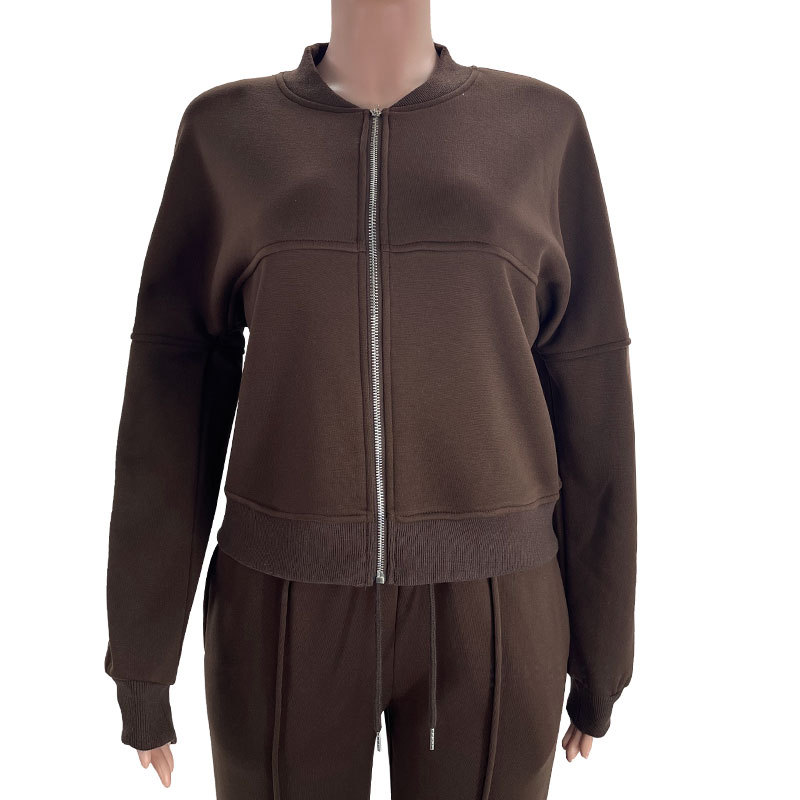 Fleece Zipper Cardigan Women's Clothes Fashion Casual Straight Pants Suit