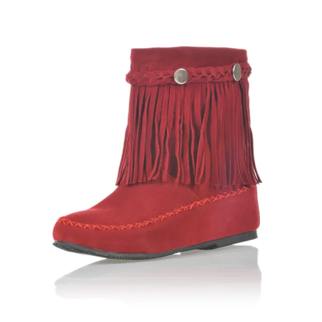Height Increasing Insole Tassel Plus Size Short Boots Red - Shop at LoveMi