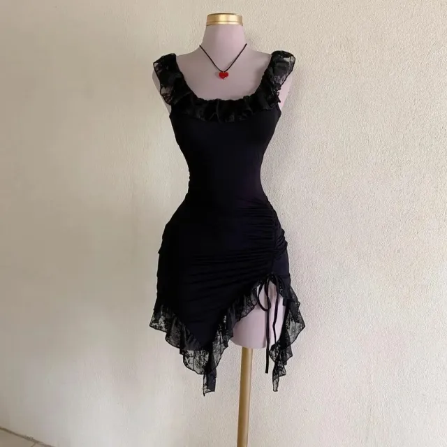 Women's Lacework Round neck Sleeveless Dress Black - Shop at LoveMi