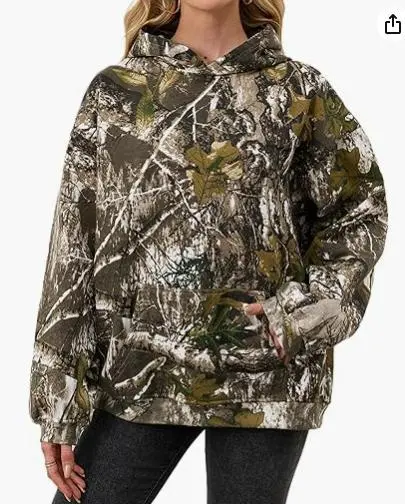 Camouflage Wool Hoodie Women's Long Sleeve Drop Shoulder Oversized Style2 Xl - Shop at LoveMi