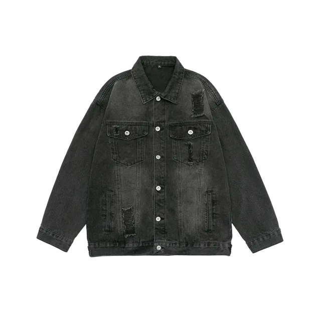 Ripped Workwear Denim Jacket American Washed Old Black - Shop at LoveMi