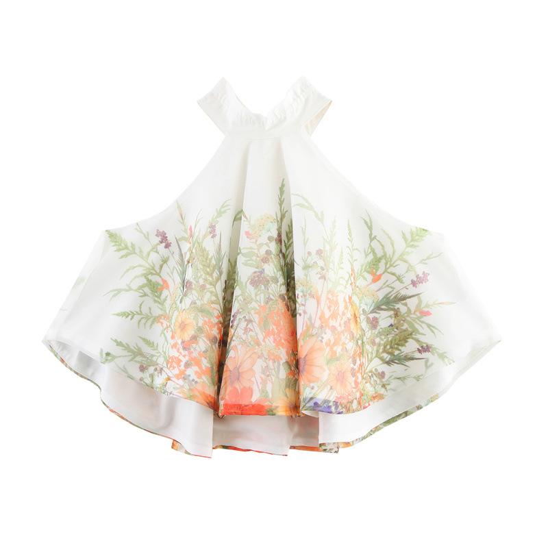 French Style Temperament Short Print Halter Top