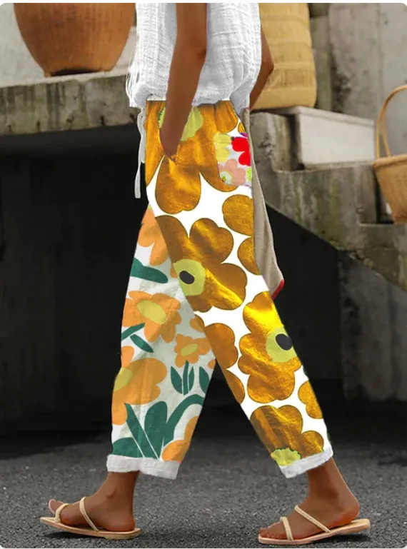 Women's Cotton And Linen Printing Paste Bags Casual Pants 1 Style - Shop at LoveMi