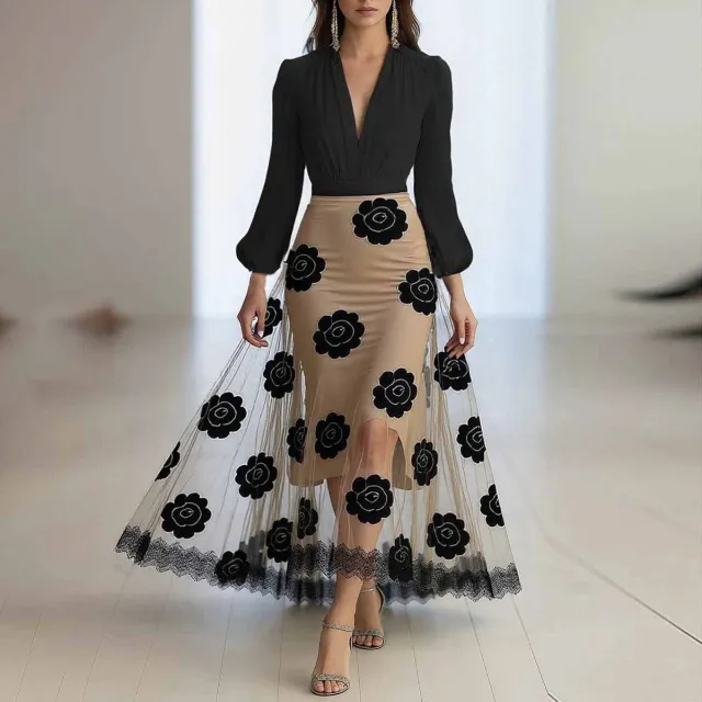 Printed Party Elegant Vacation Mesh Dress Black - Shop at LoveMi