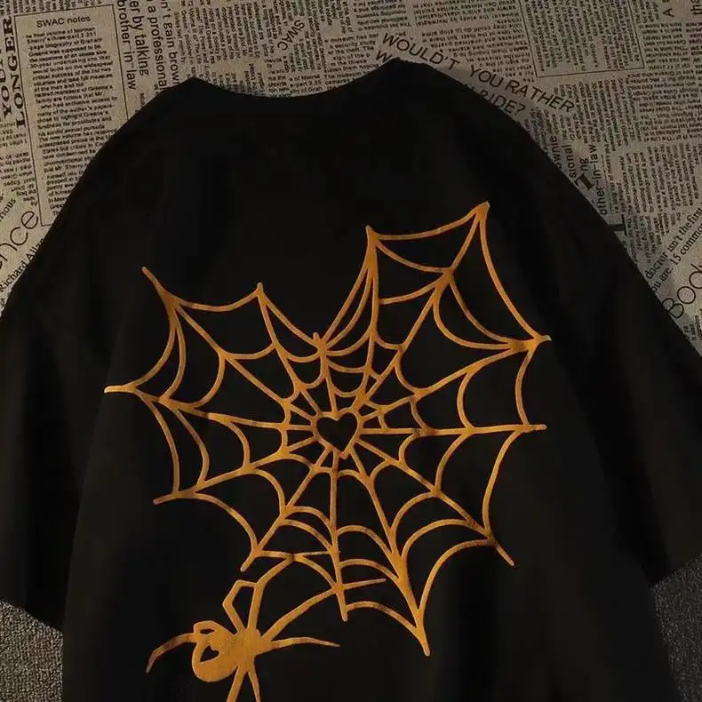 100 Cotton Summer Fashion Brand Letters Spider Web Printed Short Sleeve T-shirt Young And Older Boys And Girls Clothes Children's Clothing Kids