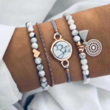 New Geometric Turquoise Beaded Bracelet Set