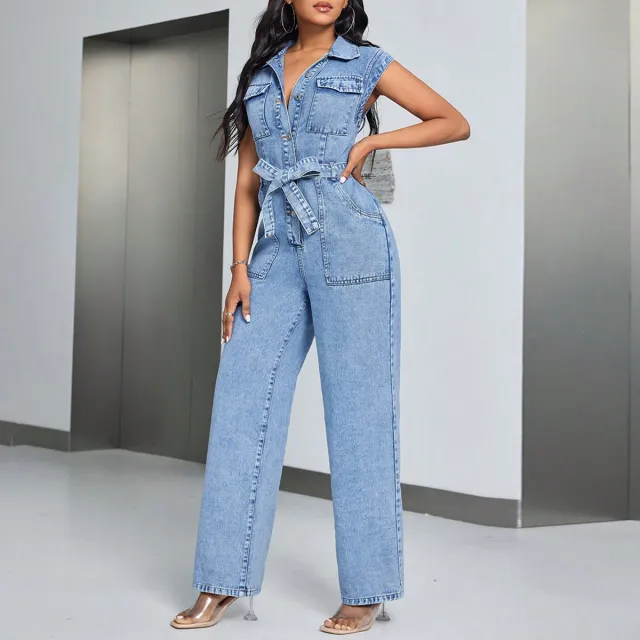 Denim Wear Sleeveless Casual Jumpsuit Trousers Jeans Blue - Shop at LoveMi