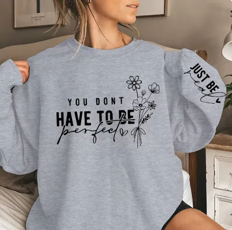 Pullover Round Neck Long Sleeves Flowers Letter Print Sweatshirt Light Gray - Shop at LoveMi