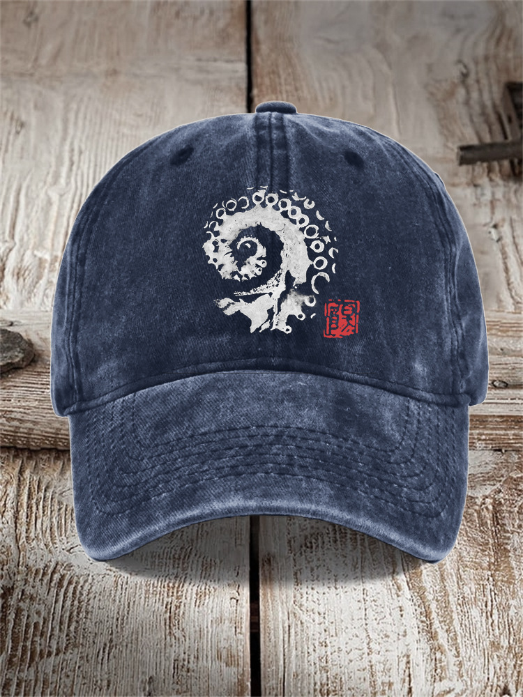 Washed Cotton Printed Hat Distressed Style Mens Vintage