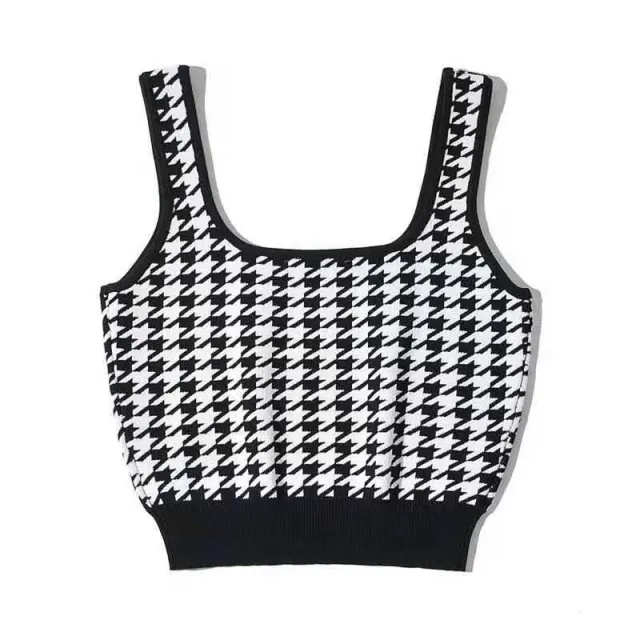 Retro Square Collar Cropped Jacquard Knitted Camisole Women's Top Black - Shop at LoveMi