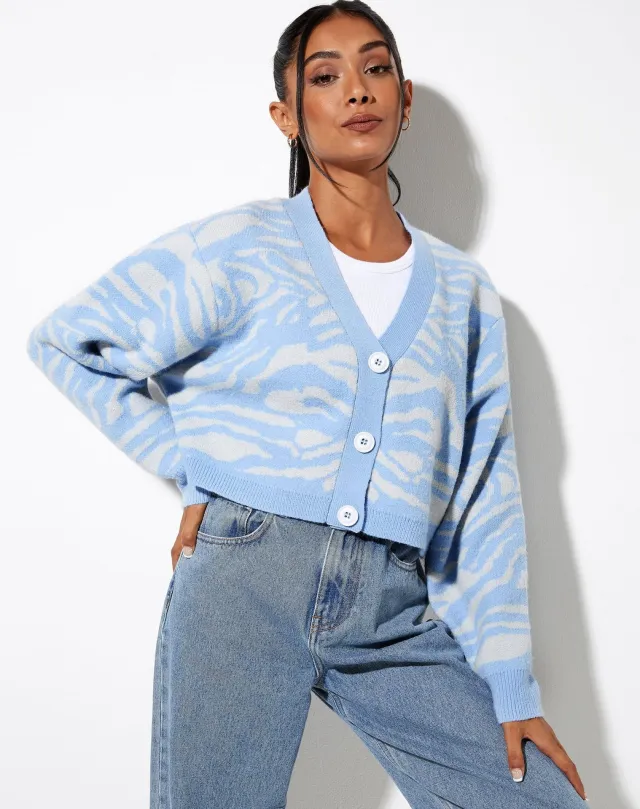 Temperament Commute Long Sleeve Knitted Long Sleeve Cardigan Blue Zebra - Shop at LoveMi