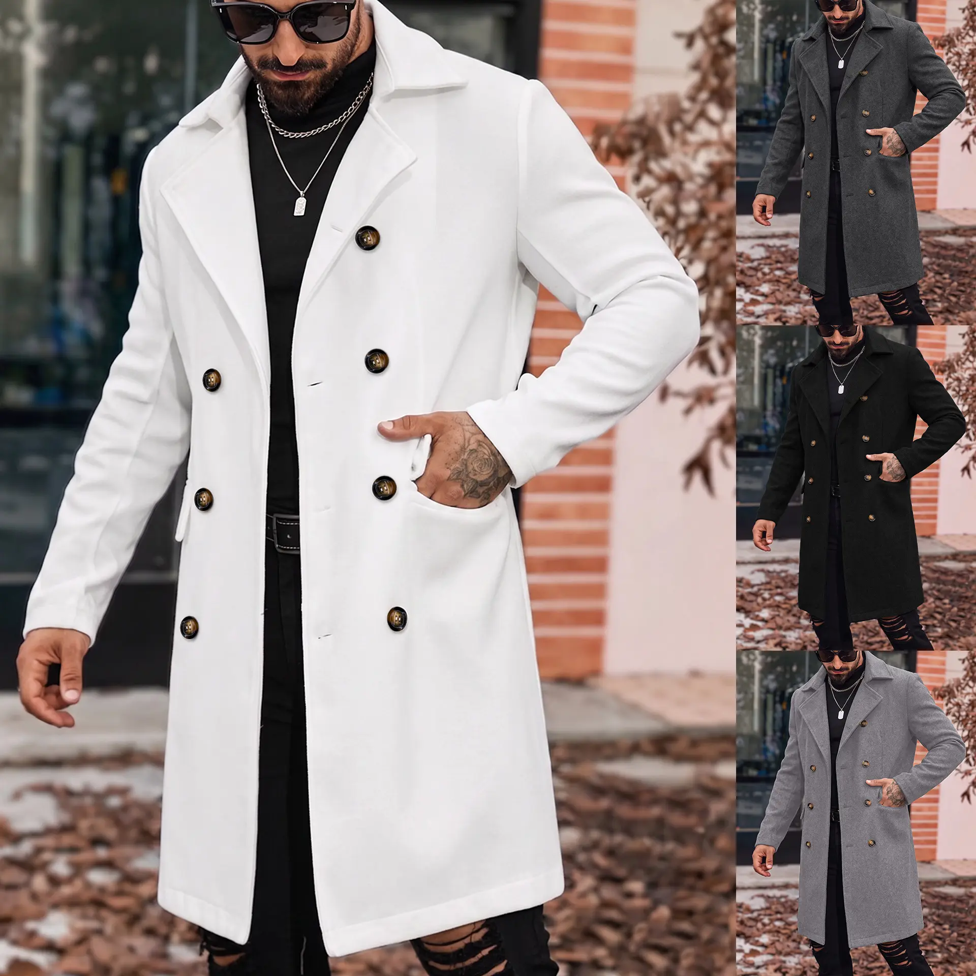 Mens Wool Mid-length Trench Coat