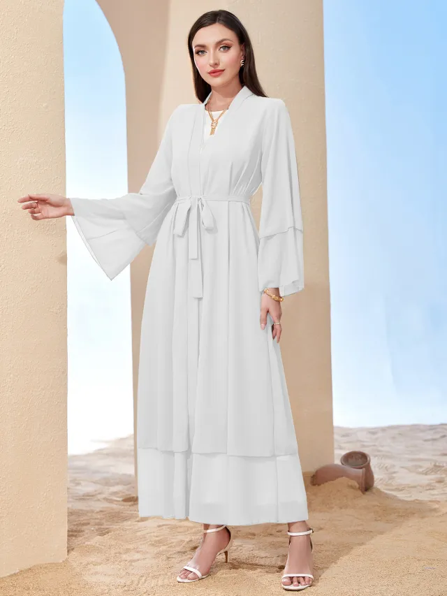 Middle East Solid Color Chiffon Plus Size Women's Gauze Robe White - Shop at LoveMi