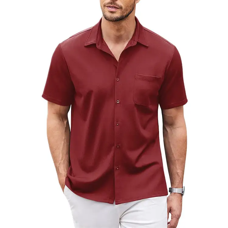 Solid Color Polo Collar Cardigan Top Summer Men's