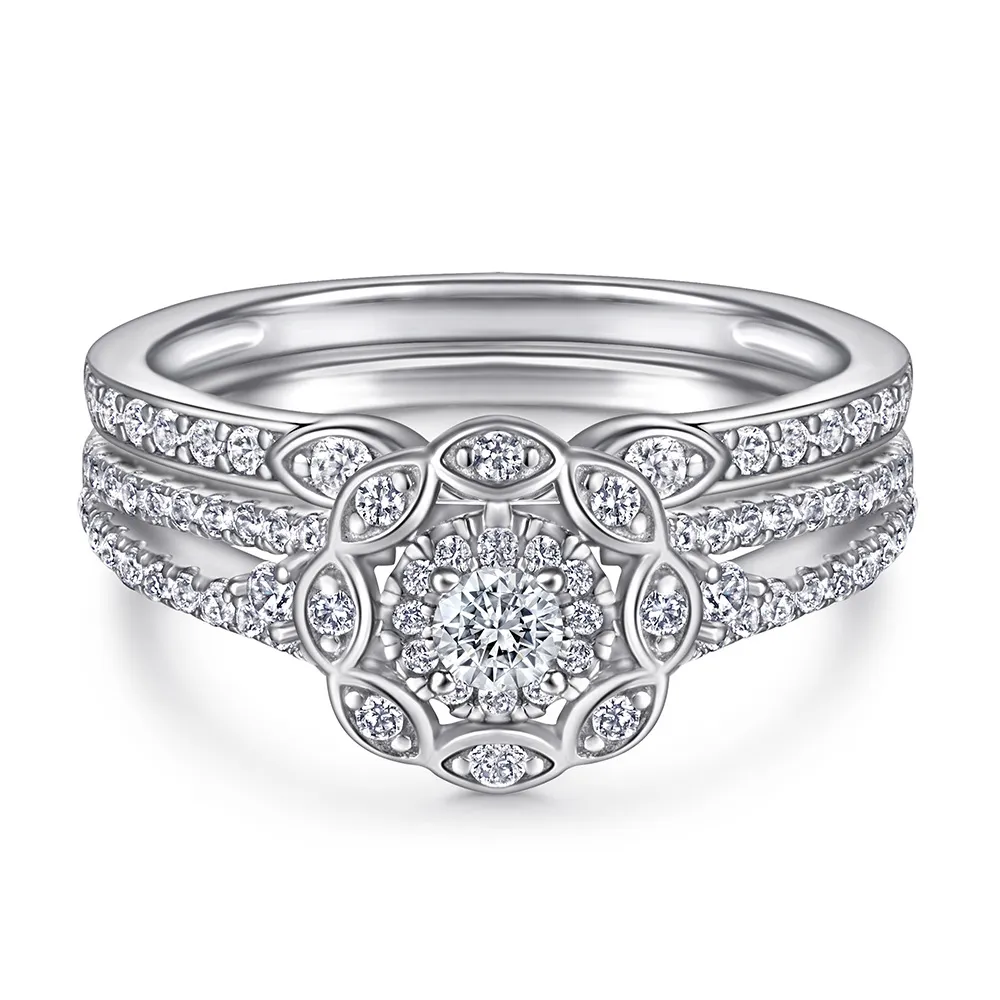 S925 Sterling Silver Women's Ring European And American Exaggerated More Than Ring Set Wear - Ring Set