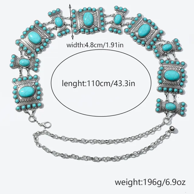 Fashionable Zinc Alloy Simple All match Carved Turquoise Waist Chain Silver - Shop at LoveMi