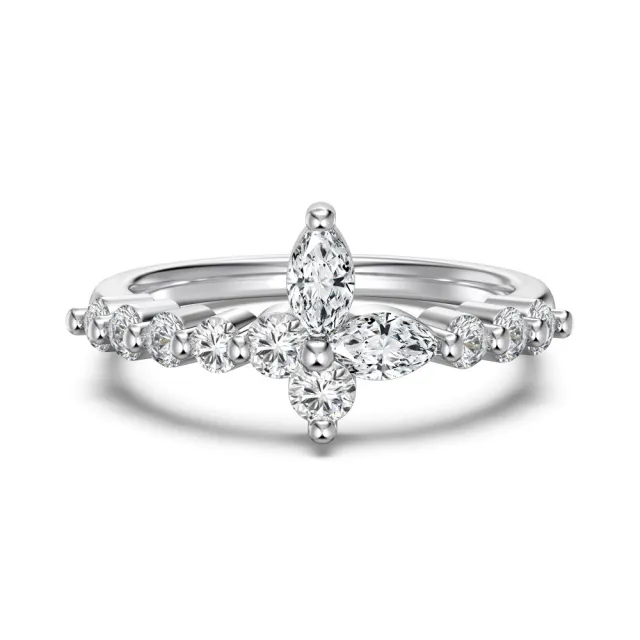S925 Sterling Silver Ring Female Butterfly Horse Eye Zircon Inlaid Exquisite Mori Style White Gold Color - Shop at LoveMi