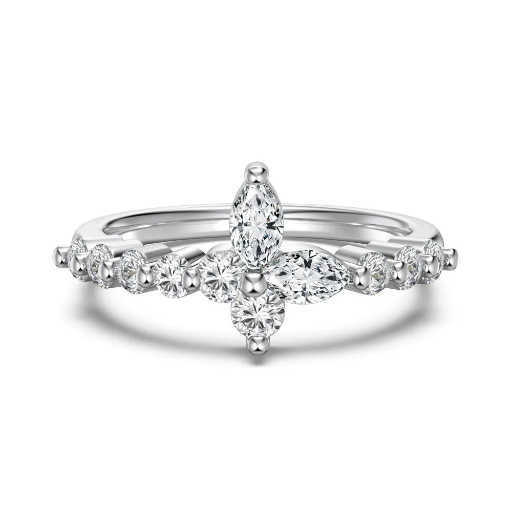 S925 Sterling Silver Ring Female Butterfly Horse Eye Zircon Inlaid Exquisite Mori Style - White Gold Color