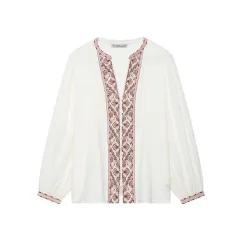 Retro Ethnic Style Mori Style Embroidered Long Sleeve Ramie Shirt - View 1