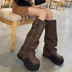 Thick Bottom Autumn And Winter Below The Knee Boots Women - Brown - View 1