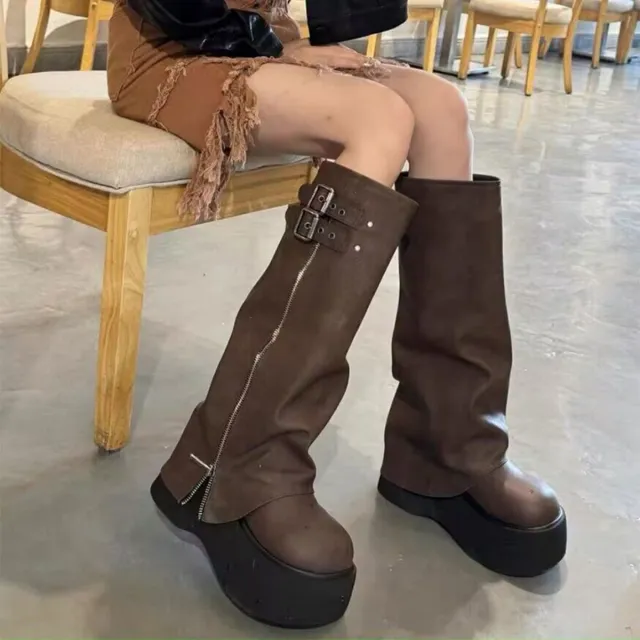 Thick Bottom Autumn And Winter Below The Knee Boots Women Brown - Shop at LoveMi