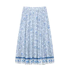 Versatile Chic Midi Skirt For Vacationperfect For Casual Everyday Looks - Blue - View 1