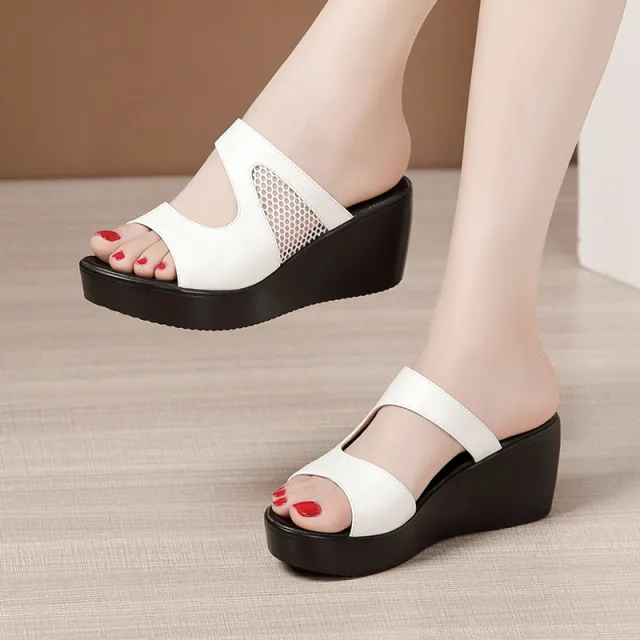 Thick Bottom Waterproof Platform Mesh Patchwork Easy Matching Wedge Sandals White - Shop at LoveMi
