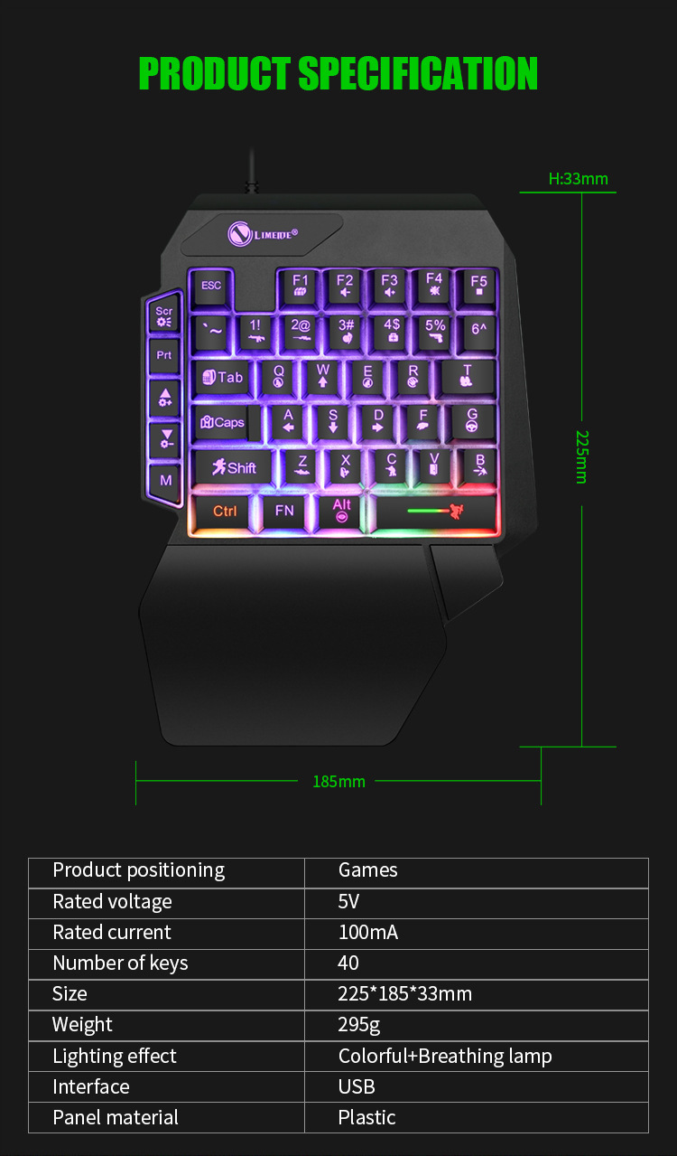 Title 5, Luminous Gaming Mechanical Keyboard Mouse Conve...