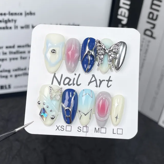 Sweet Cool Color Three dimensional Metal Butterfly Hand worn Armour Almond Finished Nail Beauty Patch Medium Almond - Shop at LoveMi