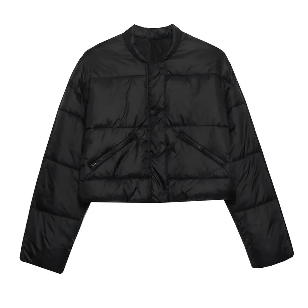 Women's Fashion Simple Cotton Jacket Pilot Jacket Coat - Black