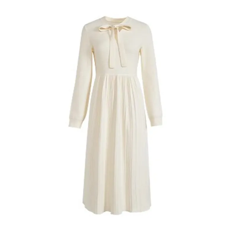 Autumn And Winter Long Sleeves Knitted Sweater Dress - White