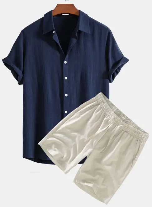 Men's Solid Color Casual Short-sleeved Shirt Shorts Suit