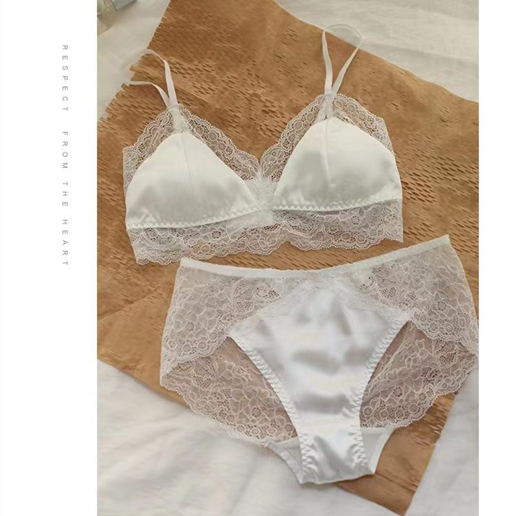 Silky Satin Silk Underwear Pure French Lace Stitching