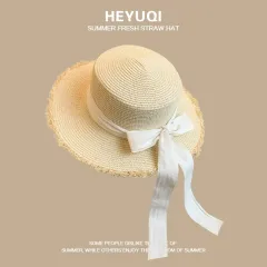 French Lace Raffia Hat Women's Summer Seaside - Bow Ribbon Rice Belt-M - View 1