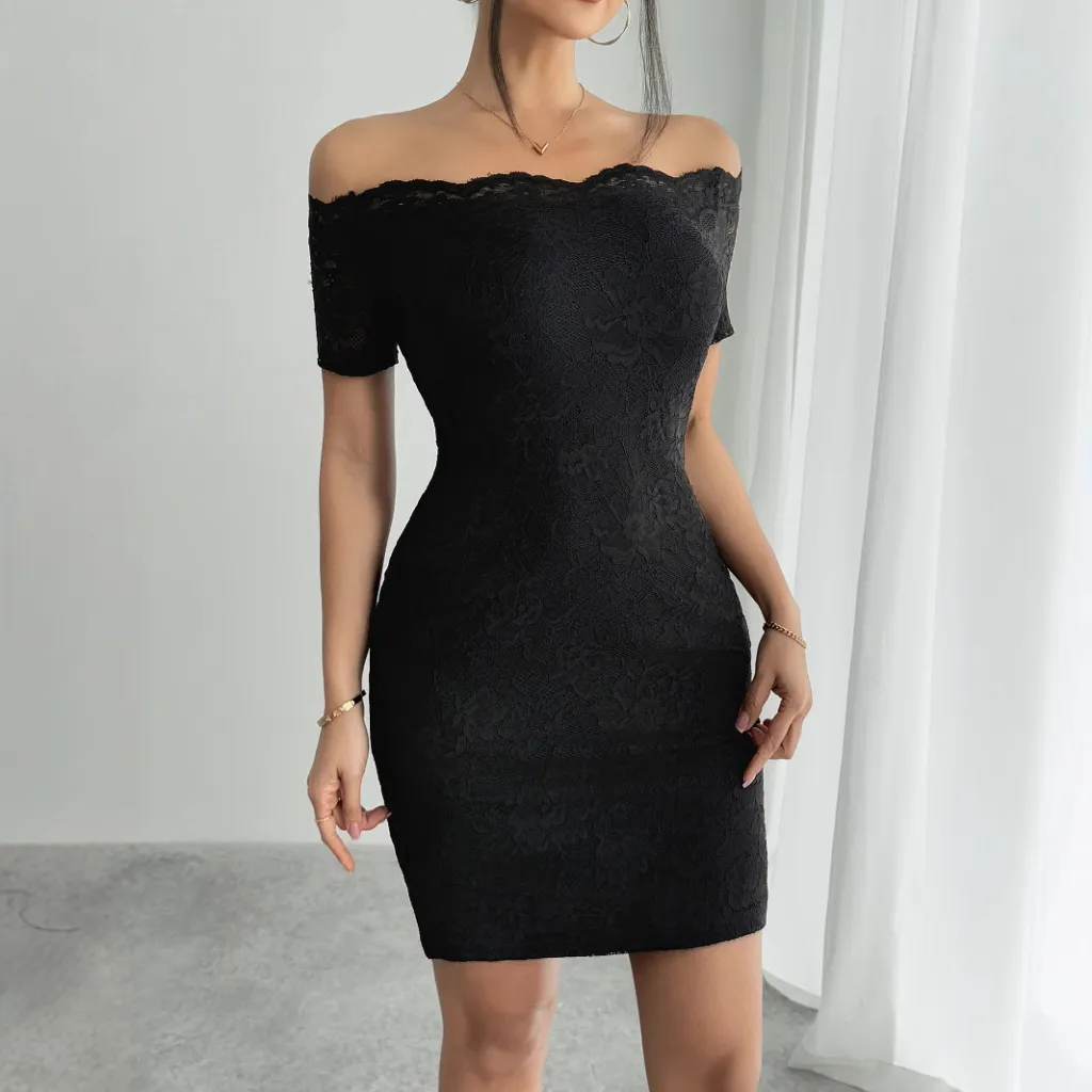 New One-shoulder Slim-fit Elegant And Slender Wrap Dress - Black
