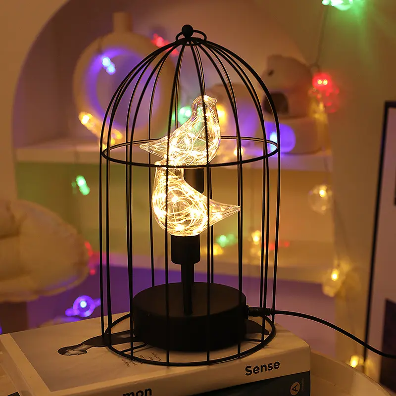 LED Christmas Lights Creative Iron Birdcage Night