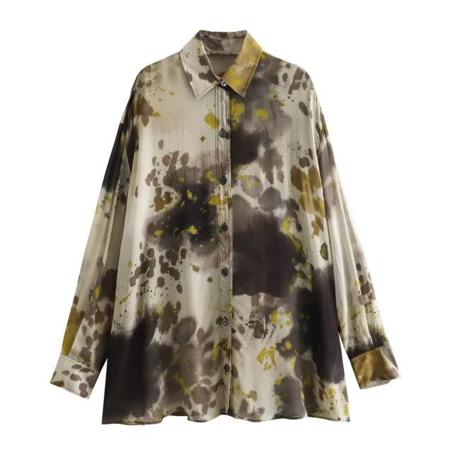 Winter New Polo Collar Inkjet Printing Loose Large Version Long Sleeve All matching Shirt - Shop at LoveMi