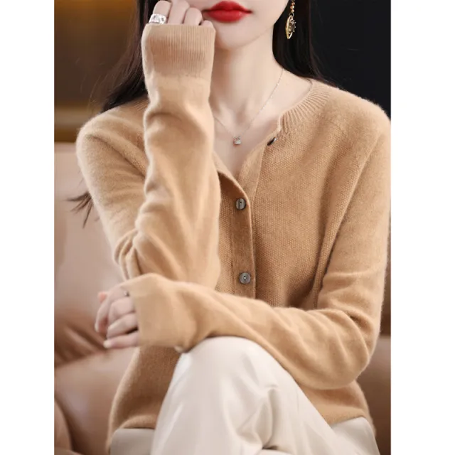 Women's Cashmere Cardigan O neck Loose Sweaters Top Fashion Merino Wool Knitwear Autumn Winter Female Clothing Tops Golden Camel - Shop at LoveMi