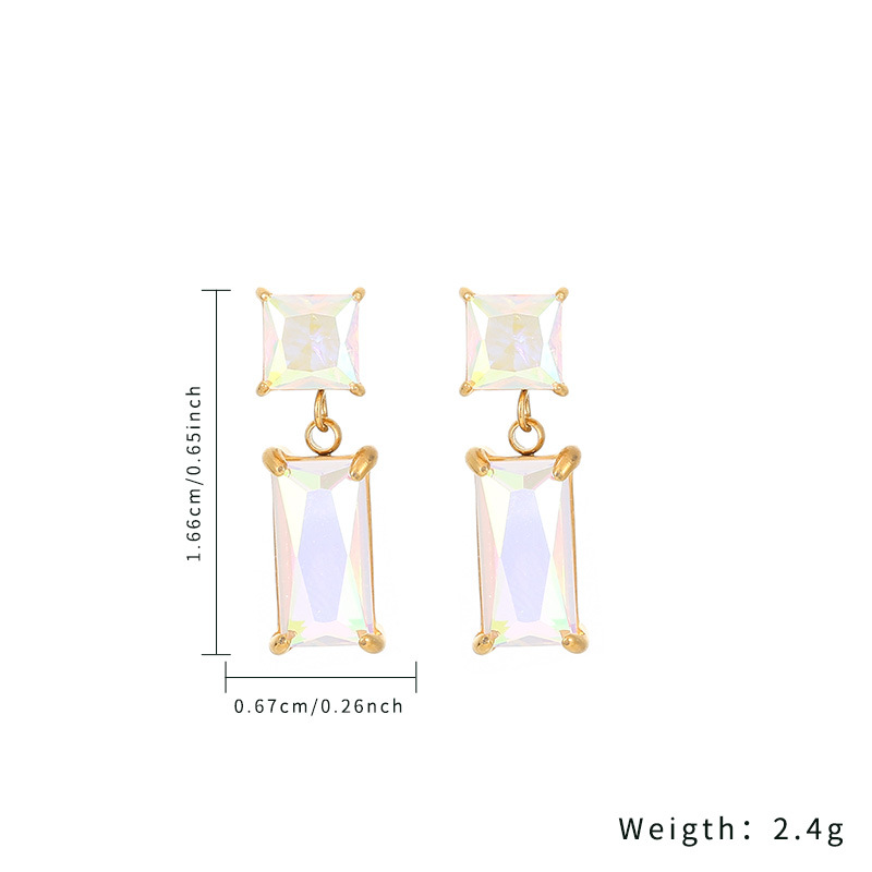 Stainless Steel Rectangular Diamond 18K Fashion Titanium Steel Zircon Earrings