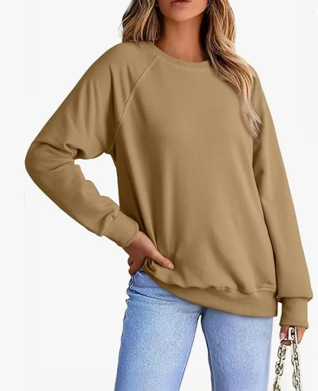 Women's Round neck Sweater Loose Version Daily Leisure Khaki - Shop at LoveMi