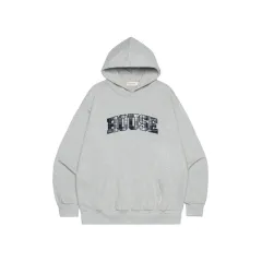 American Letter Patch Embroidery Design Loose Hooded Casual Versatile Couple Sweater - Gray - View 1