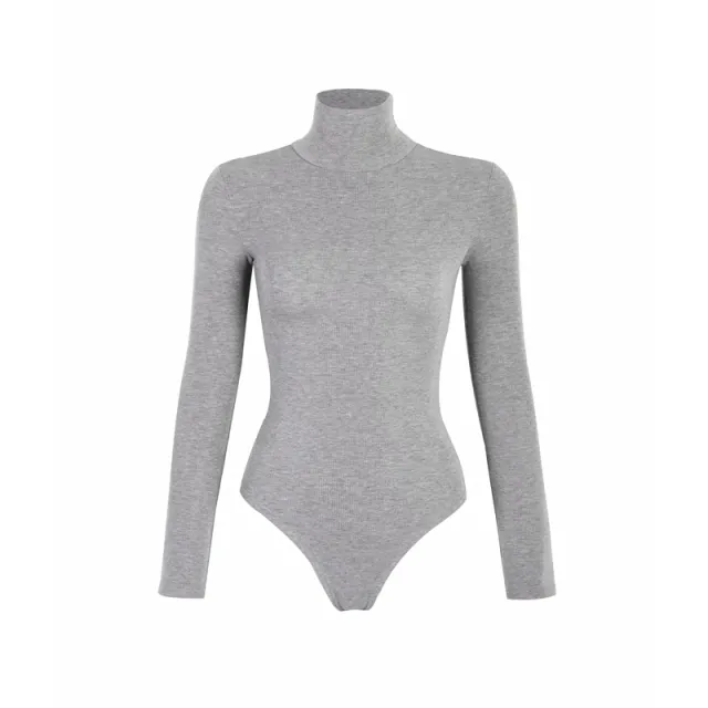 Women's Bottoming Shirt Half high Collar Long Sleeves Design Sense Jumpsuit Gray - Shop at LoveMi